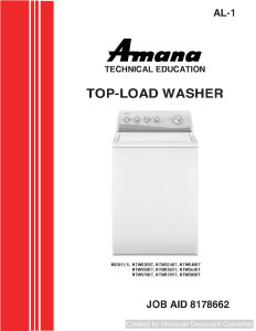 Amana NTW5640T Top Load Washer Service Manual