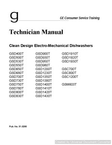 Ge GSD680T Clean Design Electro-Mechanical Dishwashers Manual