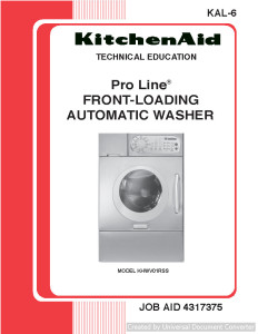 Kitchen Aid KHWV01RSS Pro Line Front loading Service Manual