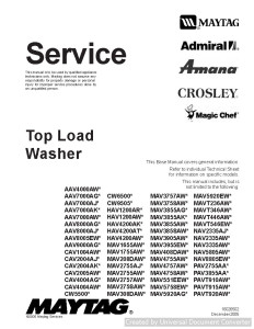 Maytag Amana PAV2755AA Top Load Washer Service Manual