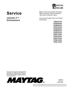 Maytag MDB5600AW Jetclean II Dishwashers Service Manual