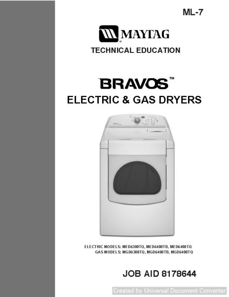 Maytag MGD6400TQ Electric & Gas Dryer Manual
