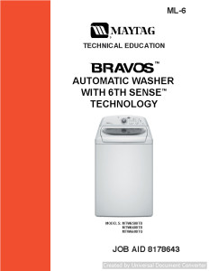 Maytag MTW6500TB Bravos Automatic Washer Manual