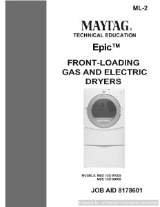 Maytag Med GD9600S Front loading Gas And Electric Dryer Manual
