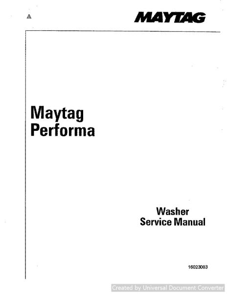 Maytag PAV2300 Performa Washers Service Manual