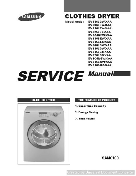 Samsung DV316BEC XAA  Cloths Dryer Service Manual