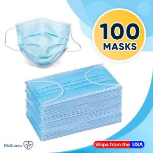 100 Disposable Face Masks 3-ply Breathable Masks, Soft Ear Loop Filter Mask