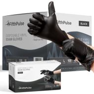 Fifth Pulse Vinyl Gloves, Multifunction Medical Grade Exam, Kitchen Gloves, All-Purpose Industrial Disposable Gloves Latex Free, Powder Free - Black - 10 Boxes of 100 Gloves- 1000 Total (Large)